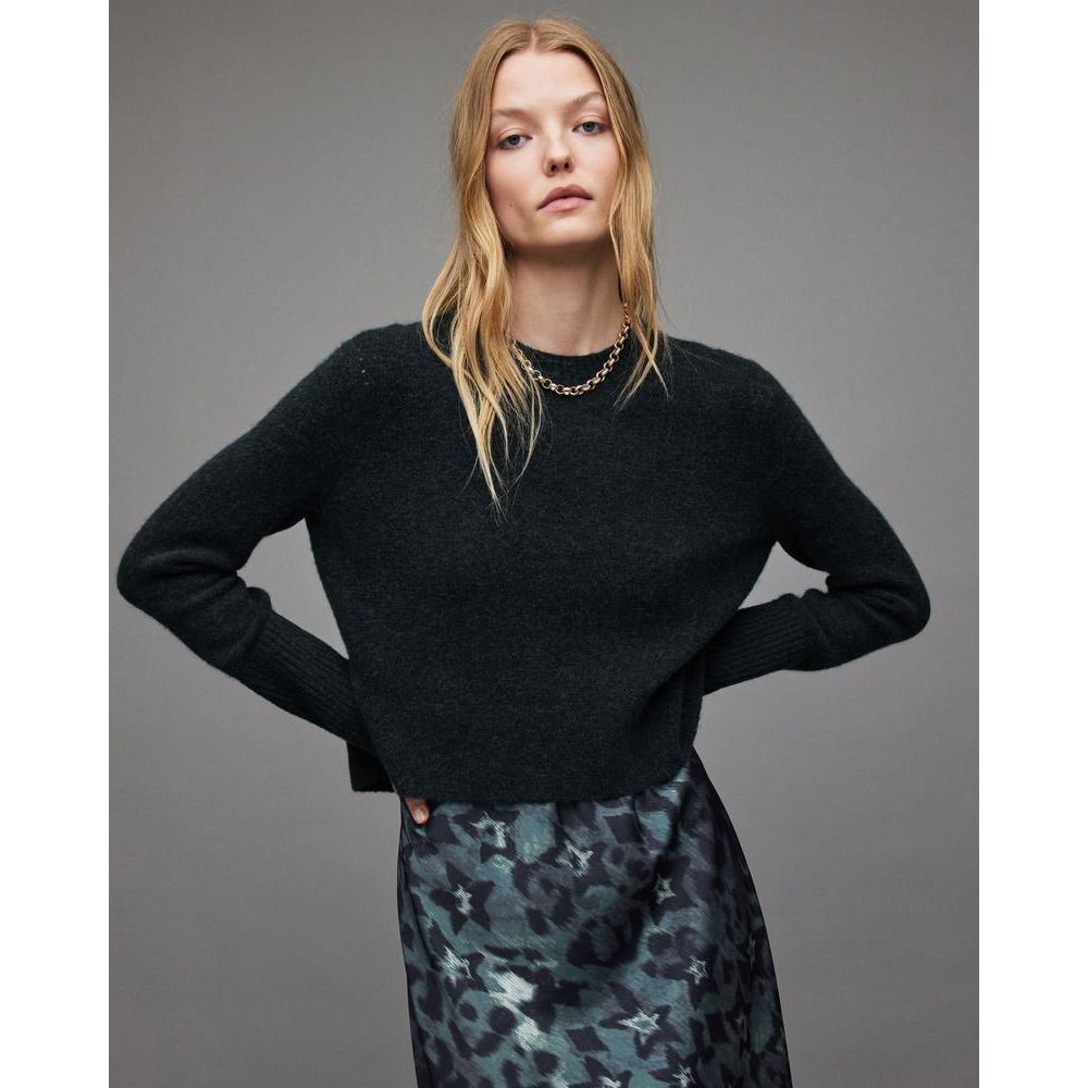 AllSaints Wick Crew Neck Forest Green Wool Alpaca Blend Cropped Sweater Small